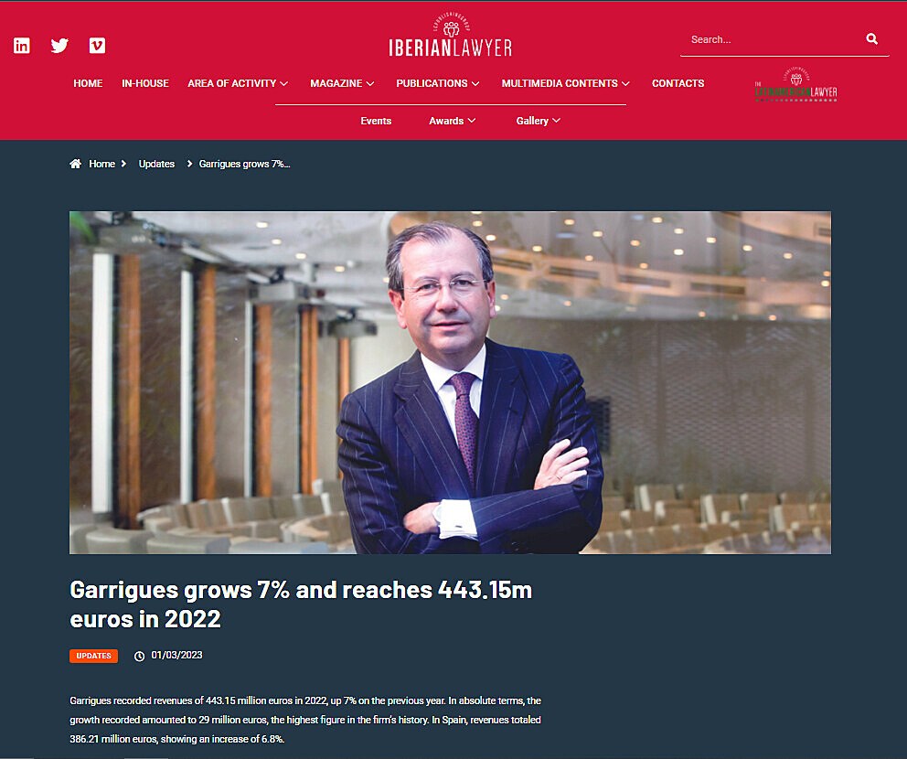 Garrigues grows 7% and reaches 443.15m euros in 2022